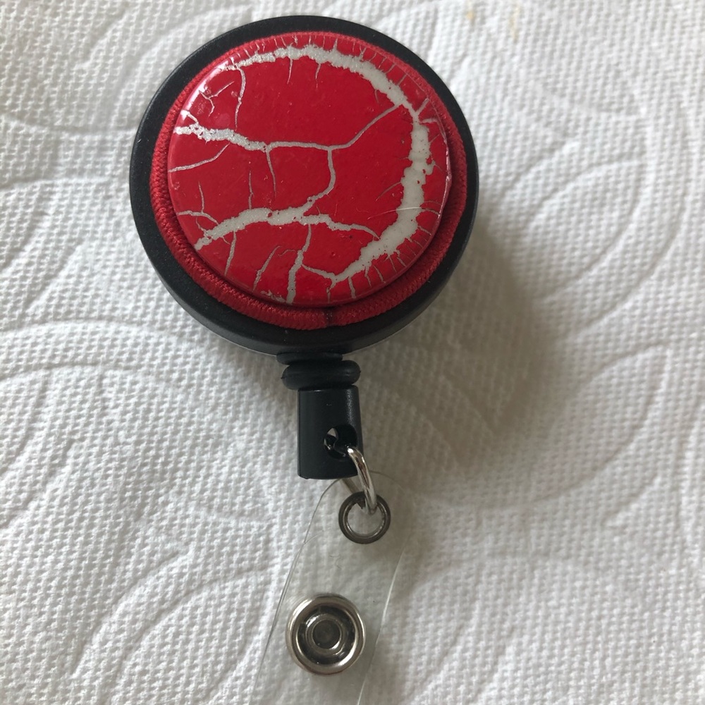 Red leather ID badge reel